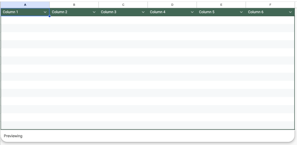 Google Sheets templates - blank table